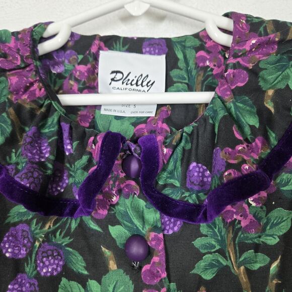 VTG Philly California Dress Girls sz 5 Black Purple Grapes Berries Party - Picture 7 of 16